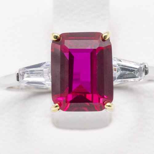 Rectangular Cut Pink Zircon Stone Set on Silver and Rhodium
