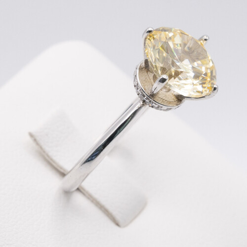 Yellow Moissanite Stone Set on Silver and Rhodium