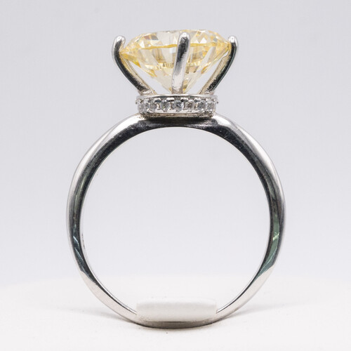 Yellow Moissanite Stone Set on Silver and Rhodium