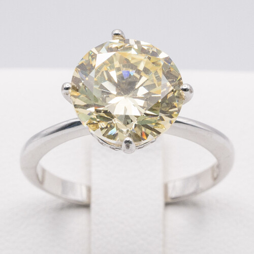 Yellow Moissanite Stone Set on Silver and Rhodium