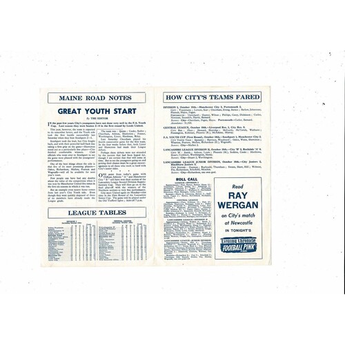 Manchester City v Blackburn Rovers Central League Football Programme 1958/59