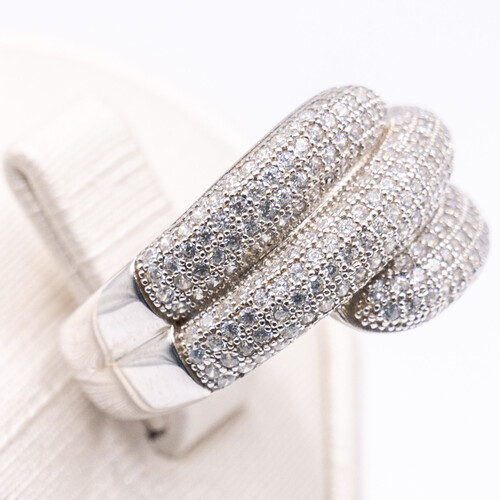 Multi Band Pave Setting 925 Sterling Silver Ring