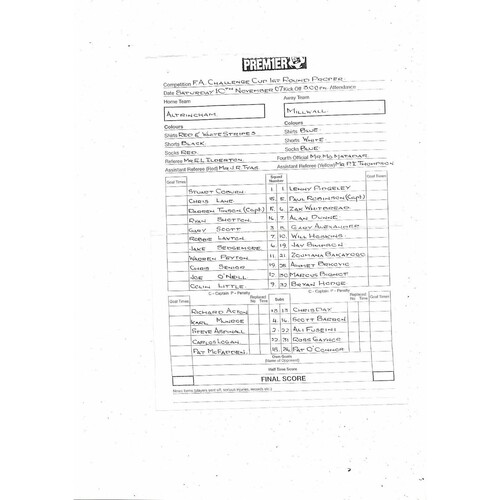 Altrincham v Millwall FA Cup Football Programme 2007/08 + Team Sheet & Match Ticket