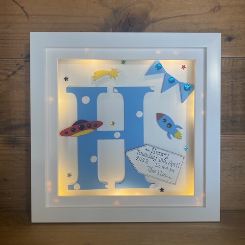 Personalised Space Rocket Box Frame with LED lights
