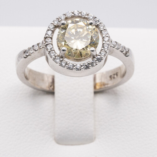 Yellow moissanite stone set on 925 sterling silver ring