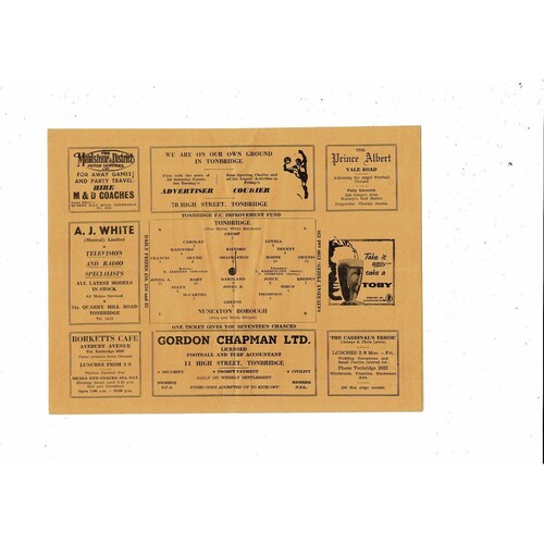 1962/63 Tonbridge v Nuneaton Borough Southern League Football Programme