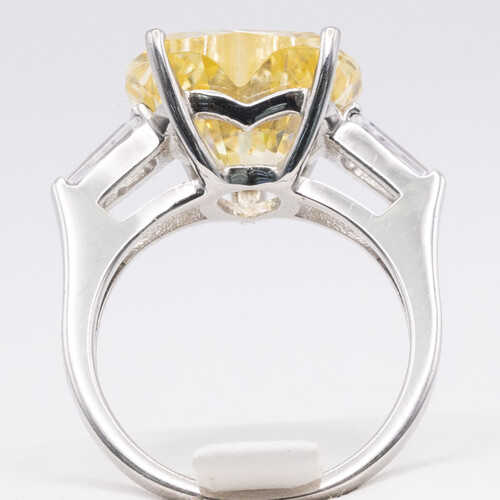 Yellow Moissanite Stone Set on Silver and Rhodium