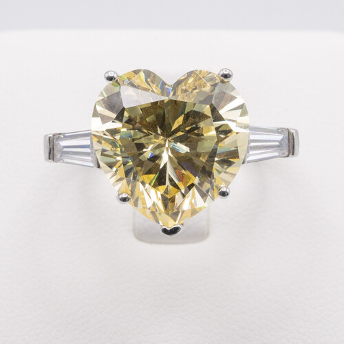 Yellow Moissanite Stone Set on Silver and Rhodium