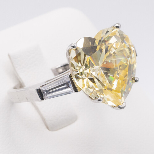 Yellow Moissanite Stone Set on Silver and Rhodium