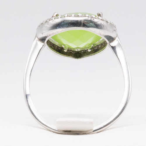 Green Calcite Stone Set On 925 Sterling Silver Ring Plated in Rhodium