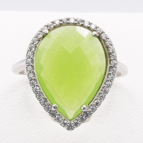 Green Calcite Stone Set On 925 Sterling Silver Ring Plated in Rhodium