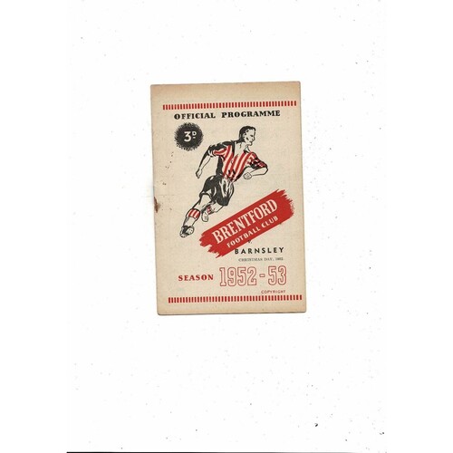 1952/53 Brentford v Barnsley Football Programme