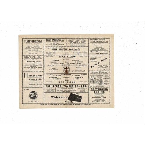 1952/53 Brentford v Barnsley Football Programme