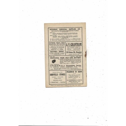 1952/53 Brentford v Barnsley Football Programme