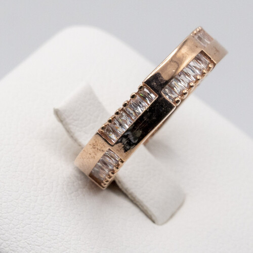 Channel Set Zirconia Stones on Rose Gold Plated 925 Sterling Silver Ring