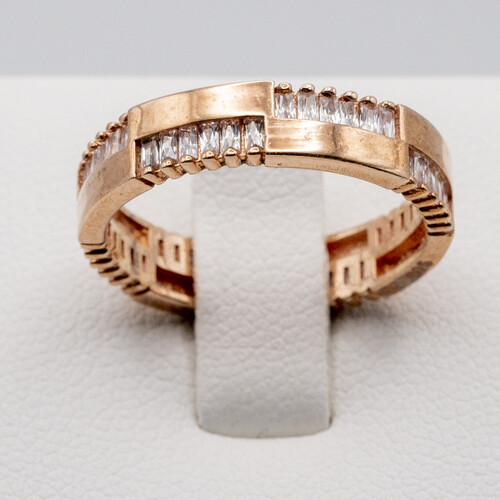 Channel Set Zirconia Stones on Rose Gold Plated 925 Sterling Silver Ring