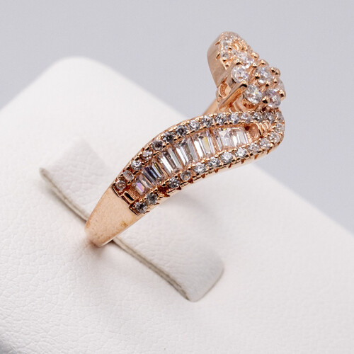 Tension Set Zirconia Stones on Rose Gold Plated 925 Sterling Silver Ring