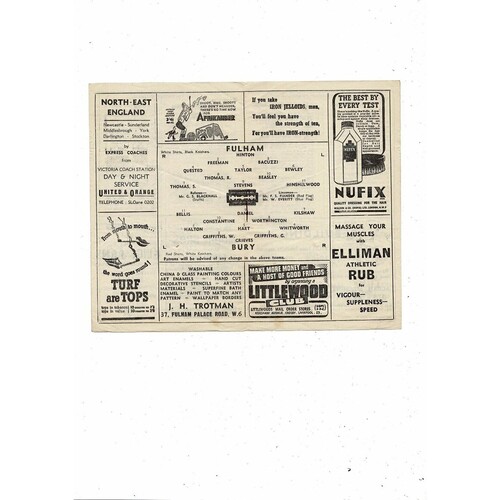 1947/48 Fulham v Bury Football programme