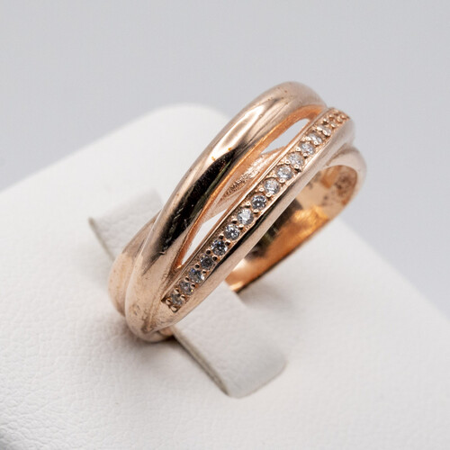 Zirconia Stones Set on Multi layered Swirl Rose Gold Plated 925 Sterling Silver Ring