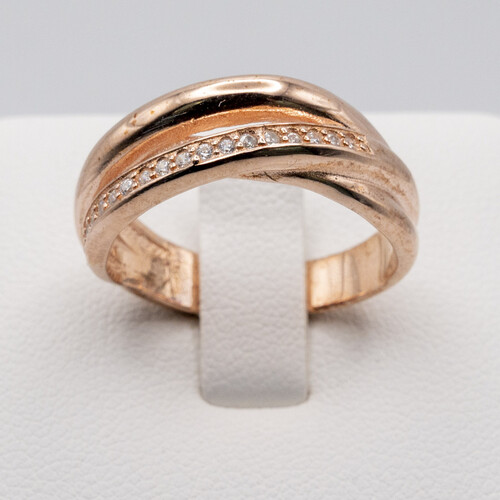Zirconia Stones Set on Multi layered Swirl Rose Gold Plated 925 Sterling Silver Ring