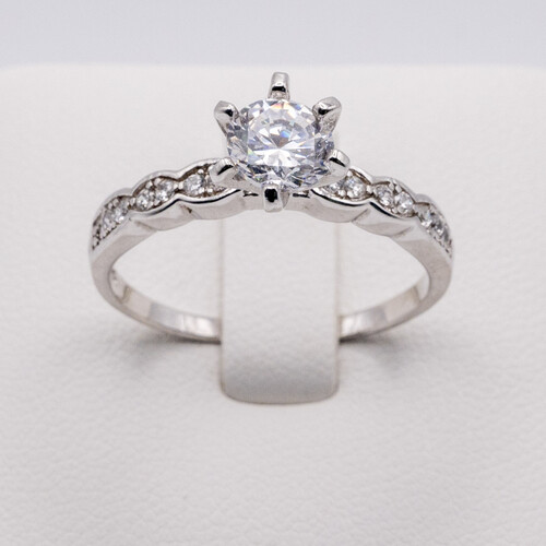 Solitaire zirconia stone set on rhodium plated 925 sterling silver
