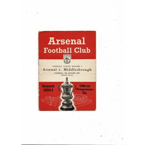 1950/51 Arsenal v Middlesbrough Football Programme