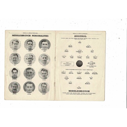 1950/51 Arsenal v Middlesbrough Football Programme