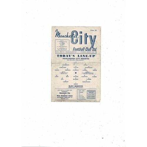 Manchester City v Bury Central League Football Programme 1957/58