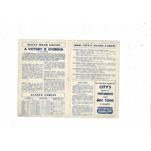 Manchester City v Bury Central League Football Programme 1957/58