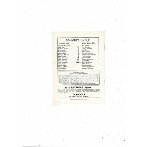 Dundee United v West Ham United Friendly Football Programme 1982/83