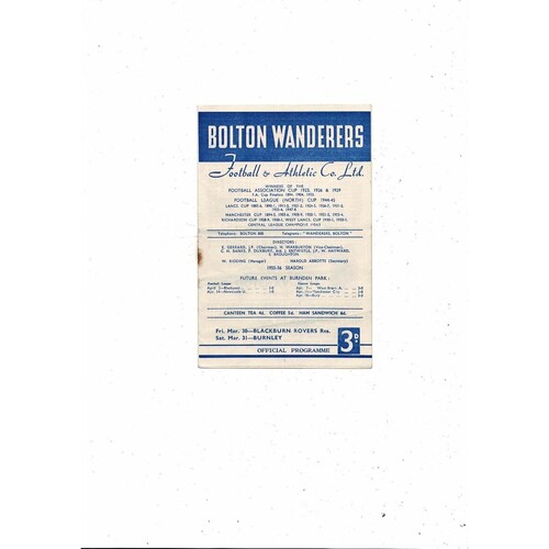 1955/56 Bolton v Burnley Football Programme