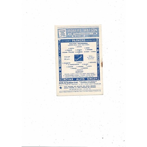 1955/56 Bolton v Burnley Football Programme