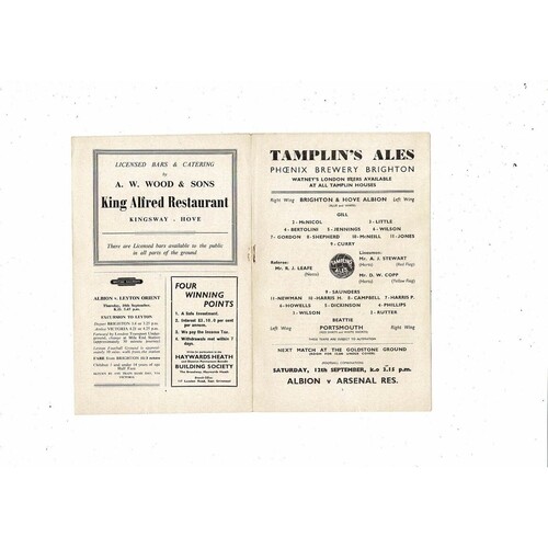 1959/60 Brighton v Portsmouth Football Programme