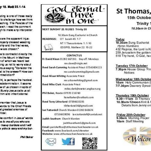 Pew Sheet | The Parish of St Thomas, Exeter