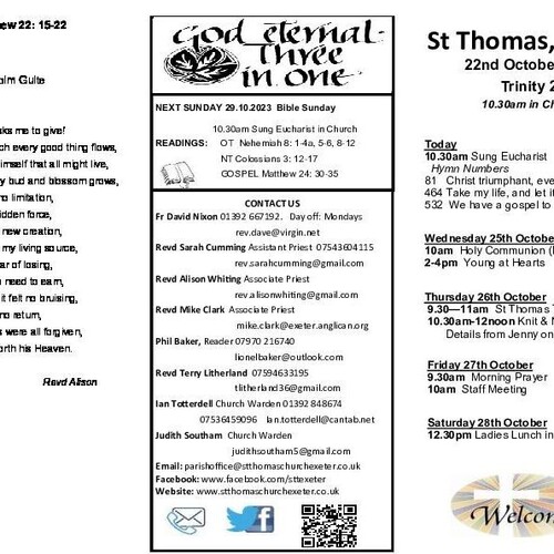Pew Sheet | The Parish of St Thomas, Exeter
