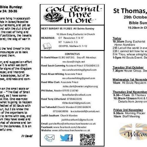 Pew Sheet | The Parish of St Thomas, Exeter