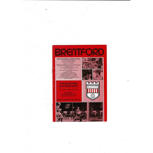 Brentford v Folkestone & Shepway FA Cup Football Programme 1977/78