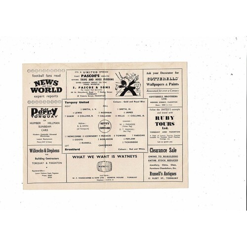 1956/57 Torquay United v Brentford Football Programme