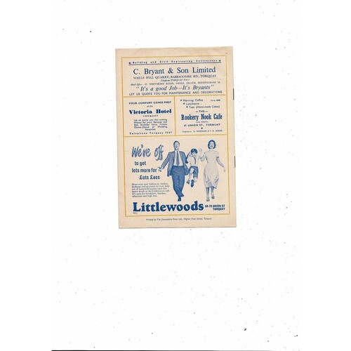 1956/57 Torquay United v Brentford Football Programme