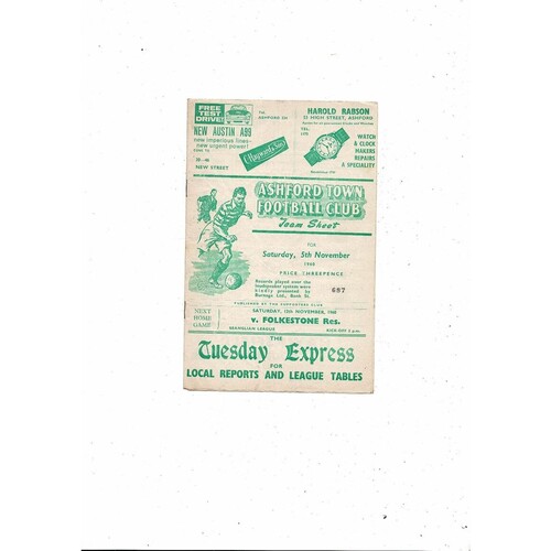 Ashford Town v Gillingham FA Cup Football Programme 1960/61