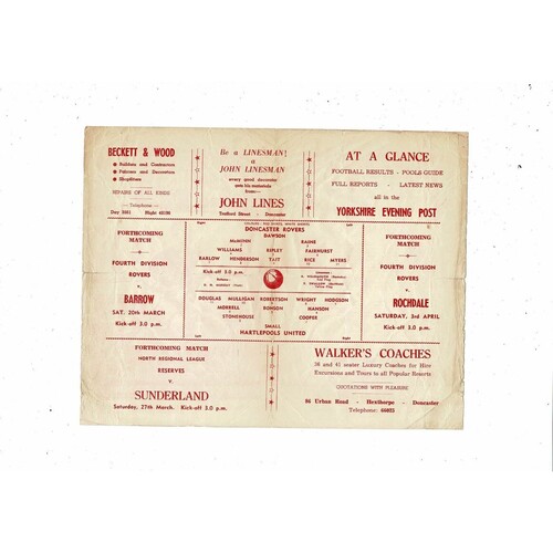 Doncaster Rovers v Hartlepool North Regional League Football Programme 1963/64