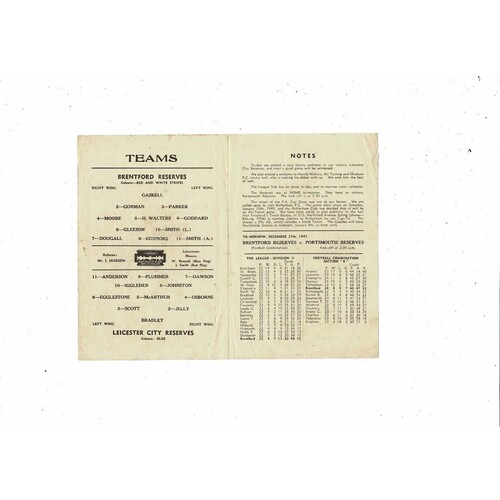 Brentford v Leicester City Football Combination Programme 1947/48