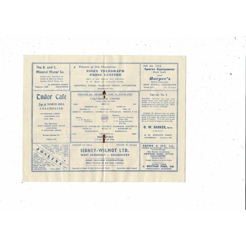 1955/56 Colchester United v Brentford Football Programme