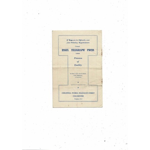 1955/56 Colchester United v Brentford Football Programme