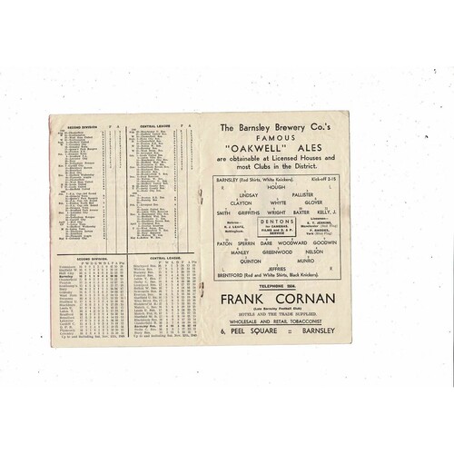 1949/50 Barnsley v Brentford Football Programme