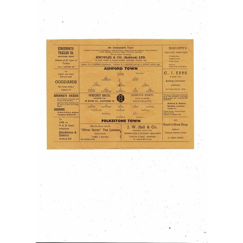 1966/67 Ashford Town v Folkestone Town Kent Floodlit Cup Football Programme