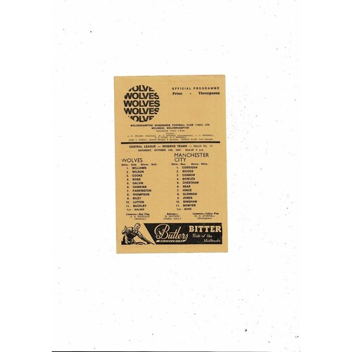 Wolves v Manchester City Central League Football Programme 1967/68