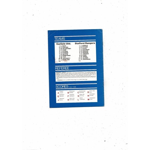 Carlisle United v Stafford Rangers FA Cup Football Programme 1977/78