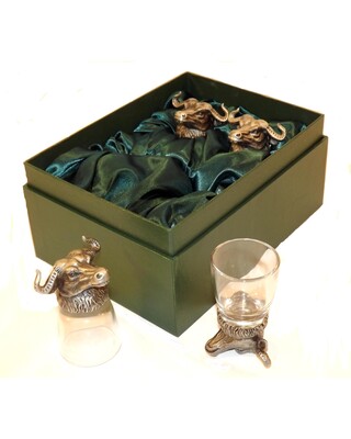 Animal Head Shot Glasses sets of 4 in gift box (Cape Buffalo)