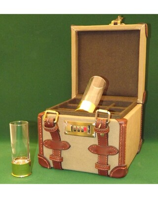24K gold plated base with clear glass position finder shot glasses in gun case carrying box